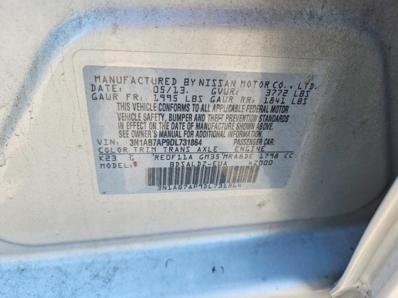 2013 Nissan Sentra მანქანა იყიდება აუქციონზე, vin: 3N1AB7AP9DL731864, აუქციონის ნომერი: 67984206