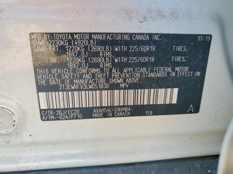 Продаж на аукціоні авто 2020 Toyota Rav4, vin: 2T3EWRFV3LW051830, номер лоту: 67813646