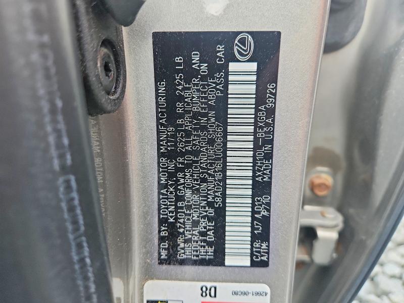 Aukcja sprzedaży 2020 Lexus Es, vin: 58AD21B16LU006667, numer aukcji: 69358046