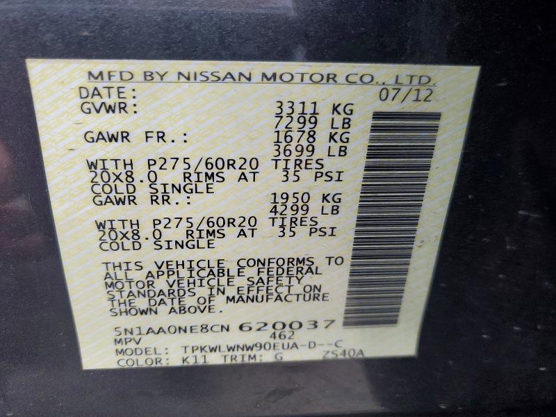 Auction sale of the 2012 Nissan Armada, vin: 5N1AA0NE8CN620037, lot number: 69728316