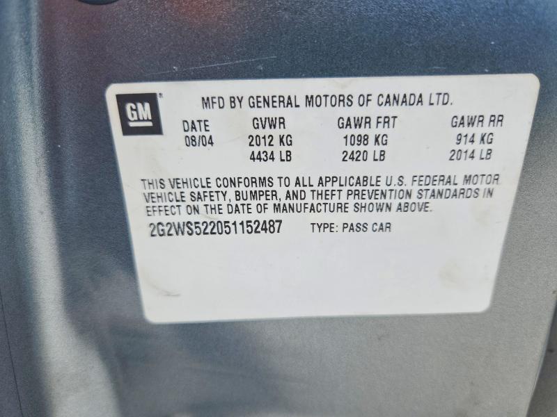 69127096 :رقم المزاد ، 2G2WS522051152487 vin ، 2005 Pontiac Grand Prix مزاد بيع