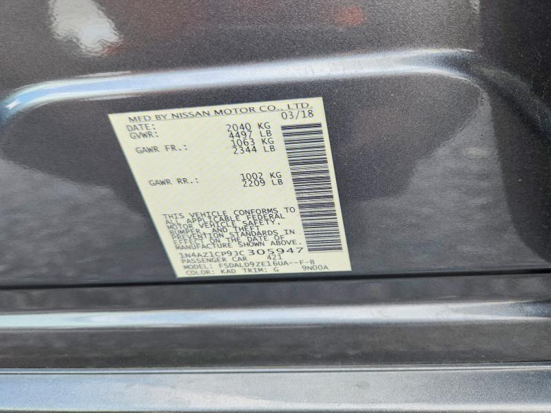 69892186 :رقم المزاد ، 1N4AZ1CP9JC305947 vin ، 2018 Nissan Leaf مزاد بيع