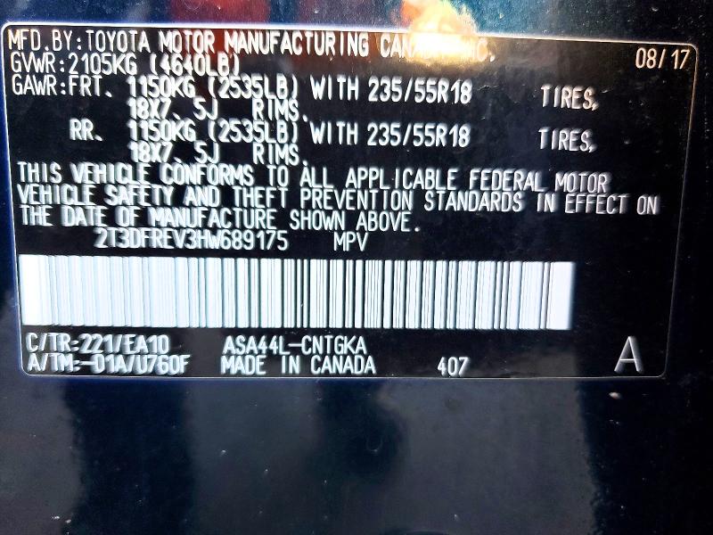 Aukcja sprzedaży 2017 Toyota Rav4, vin: 2T3DFREV3HW689175, numer aukcji: 68138036