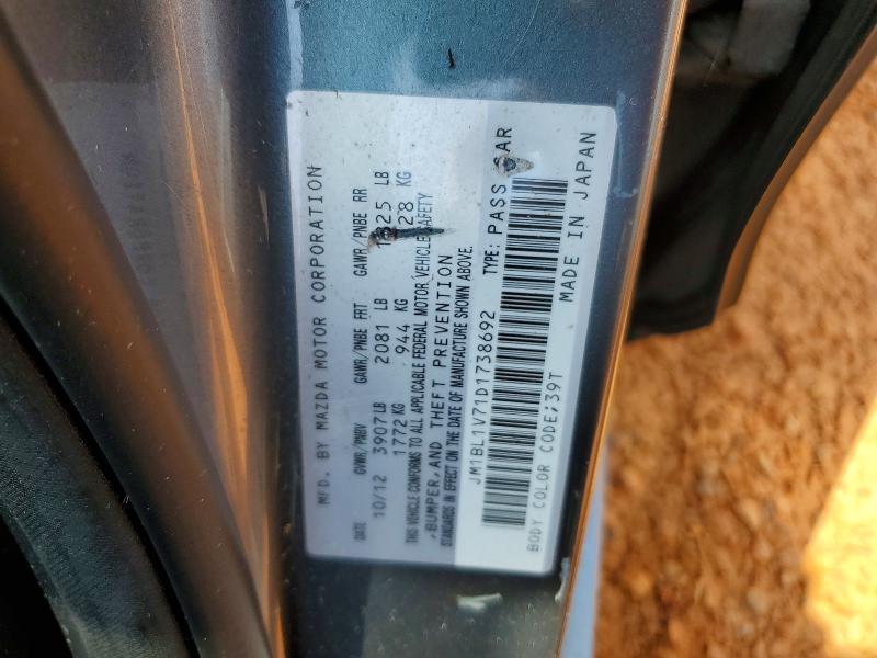 Aukcja sprzedaży 2013 Mazda 3, vin: JM1BL1V71D1738692, numer aukcji: 68655706