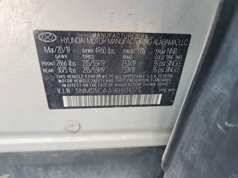 70687376 :رقم المزاد ، 5NMS5CAA1KH104373 vin ، 2019 Hyundai Santa Fe مزاد بيع