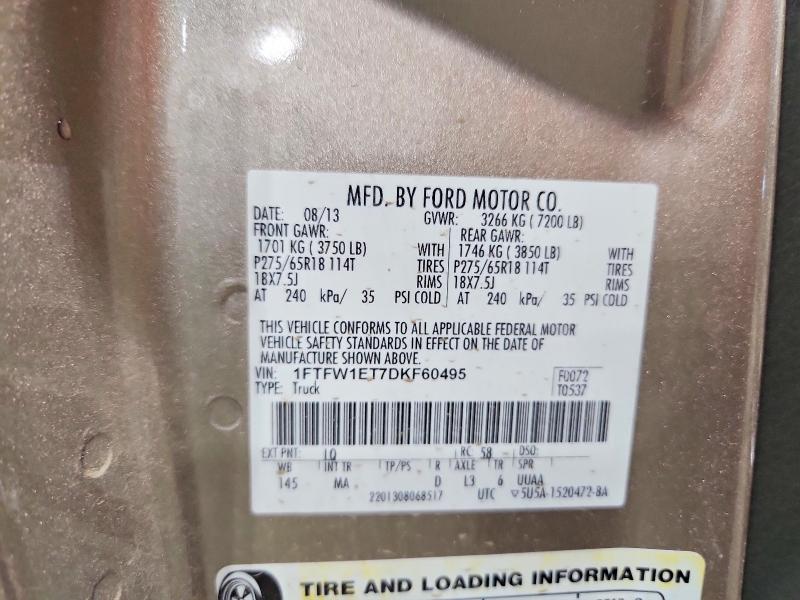 2013 Ford F150 მანქანა იყიდება აუქციონზე, vin: 1FTFW1ET7DKF60495, აუქციონის ნომერი: 69689606