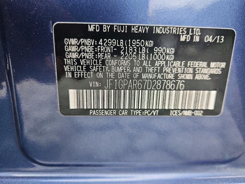 Продажа на аукционе авто 2013 Subaru Impreza, vin: JF1GPAR67D2878676, номер лота: 65967366