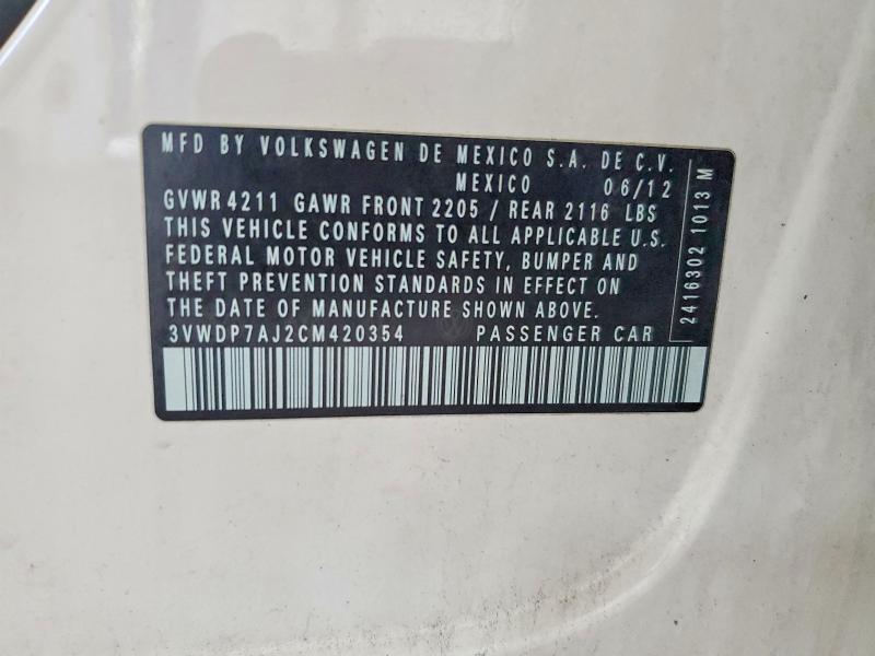 Продаж на аукціоні авто 2012 Volkswagen Jetta, vin: 3VWDP7AJ2CM420354, номер лоту: 67164736