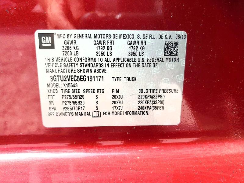 67362486 :رقم المزاد ، 3GTU2VEC5EG191171 vin ، 2014 Gmc Sierra مزاد بيع