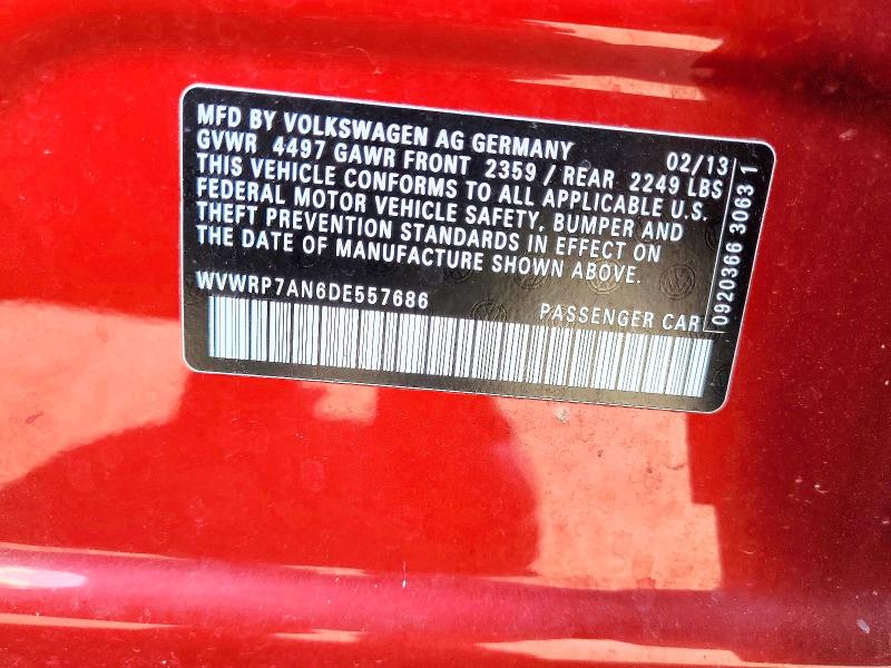 Aukcja sprzedaży 2013 Volkswagen Cc, vin: WVWRP7AN6DE557686, numer aukcji: 69604896