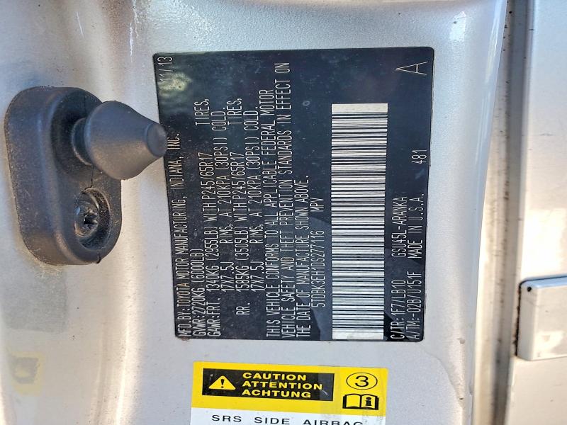 67195536 :رقم المزاد ، 5TDBK3EH1DS277116 vin ، 2013 Toyota Highlander مزاد بيع