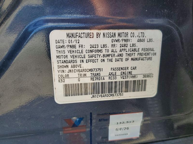 Aukcja sprzedaży 2012 Infiniti G37 Sedan, vin: JN1CV6AR0CM973751, numer aukcji: 69397686