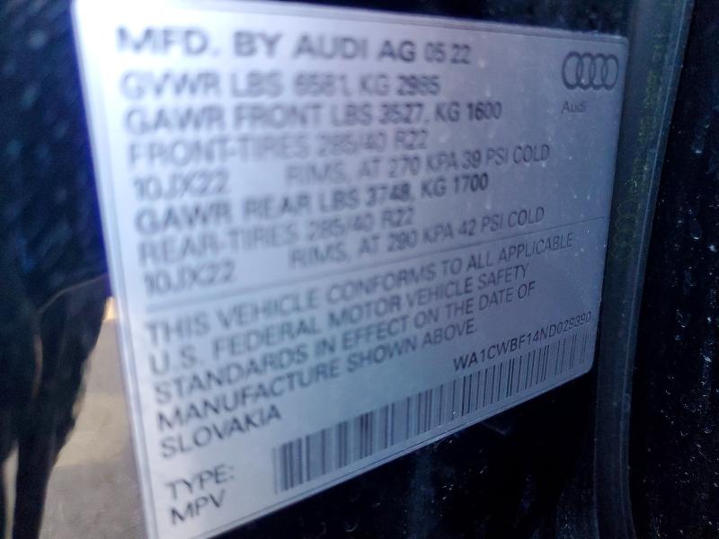 Aukcja sprzedaży 2022 Audi Sq8, vin: WA1CWBF14ND029390, numer aukcji: 67848696