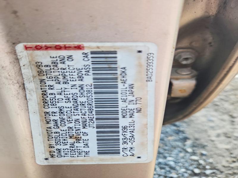 70178446 :رقم المزاد ، JT2AE04B6R0053812 vin ، 1994 Toyota Corolla مزاد بيع