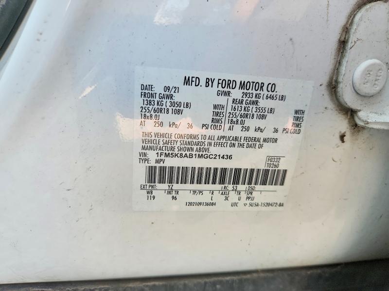 68706266 :رقم المزاد ، 1FM5K8AB1MGC21436 vin ، 2021 Ford Explorer مزاد بيع