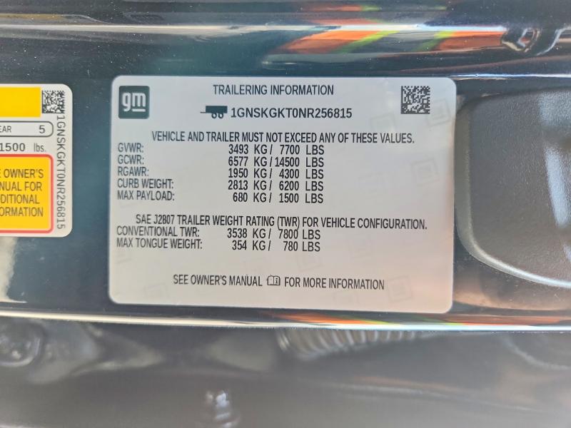 2022 Chevrolet Suburban მანქანა იყიდება აუქციონზე, vin: 1GNSKGKT0NR256815, აუქციონის ნომერი: 69023926