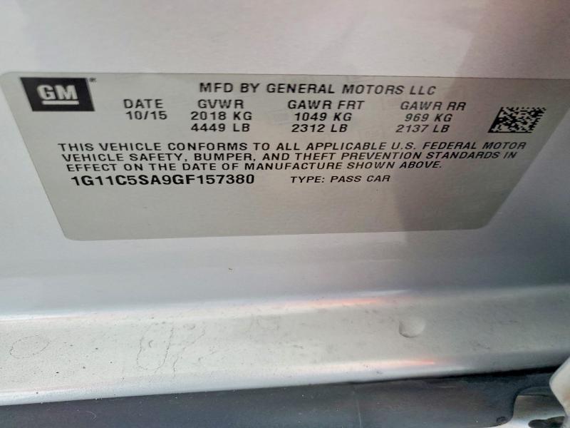 68422876 :رقم المزاد ، 1G11C5SA9GF157380 vin ، 2016 Chevrolet Malibu Limited مزاد بيع