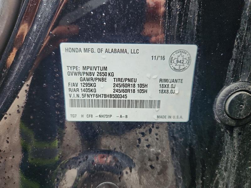 Aukcja sprzedaży 2017 Honda Pilot, vin: 5FNYF6H78HB500345, numer aukcji: 67350786