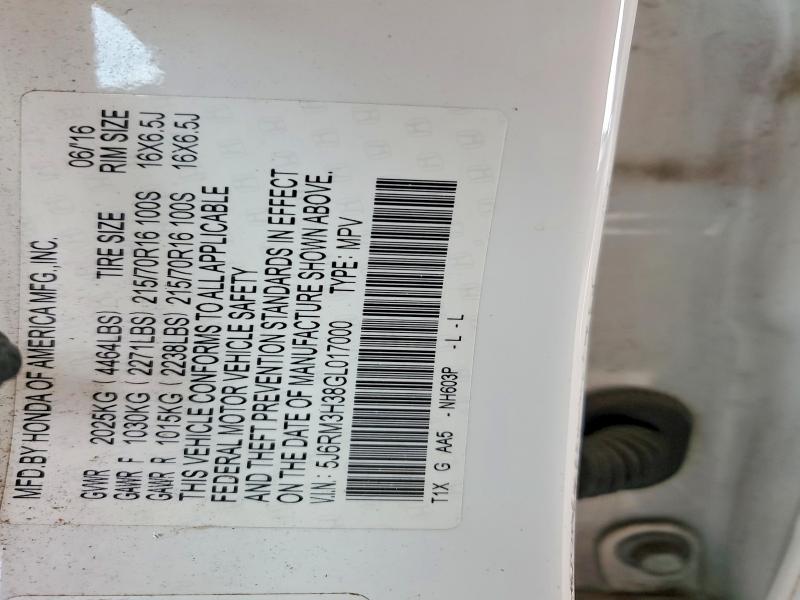 Aukcja sprzedaży 2016 Honda Cr-v, vin: 5J6RM3H38GL017000, numer aukcji: 69609376