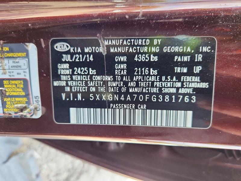 Auction sale of the 2015 Kia Optima, vin: 5XXGN4A70FG381763, lot number: 67968416