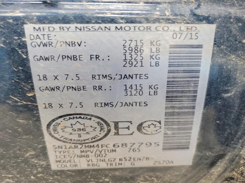 68701416 :رقم المزاد ، 5N1AR2MM4FC687795 vin ، 2015 Nissan Pathfinder مزاد بيع