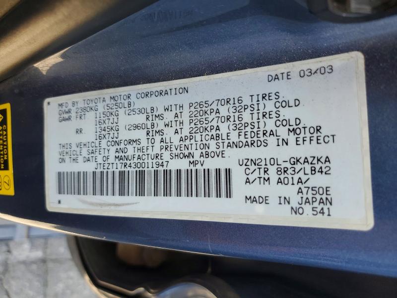 69030526 :رقم المزاد ، JTEZT17R430011947 vin ، 2003 Toyota 4runner مزاد بيع