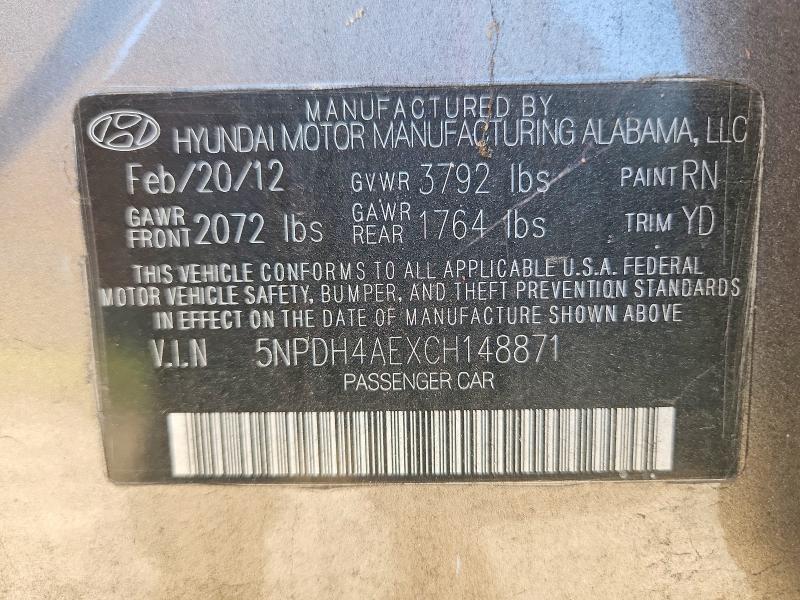 Aukcja sprzedaży 2012 Hyundai Elantra, vin: 5NPDH4AEXCH148871, numer aukcji: 68264126