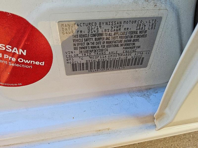 69966646 :رقم المزاد ، 3N1AB7AP3KY299174 vin ، 2019 Nissan Sentra مزاد بيع