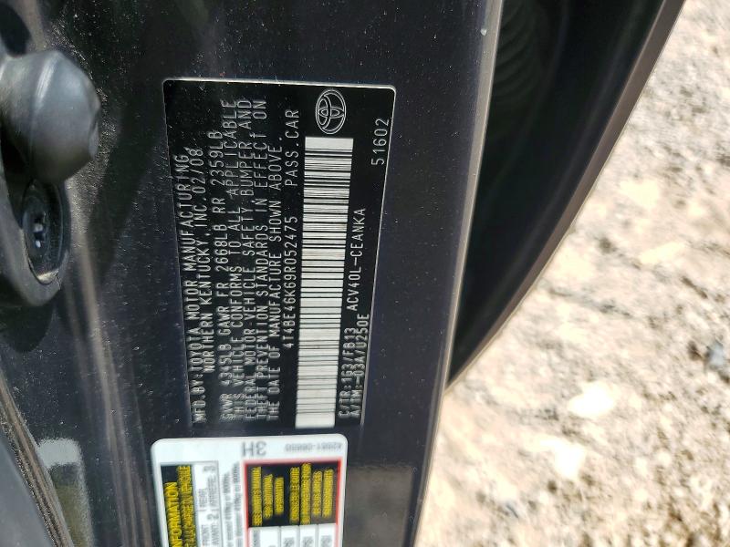 2009 Toyota Camry მანქანა იყიდება აუქციონზე, vin: 4T4BE46K69R052475, აუქციონის ნომერი: 67986386