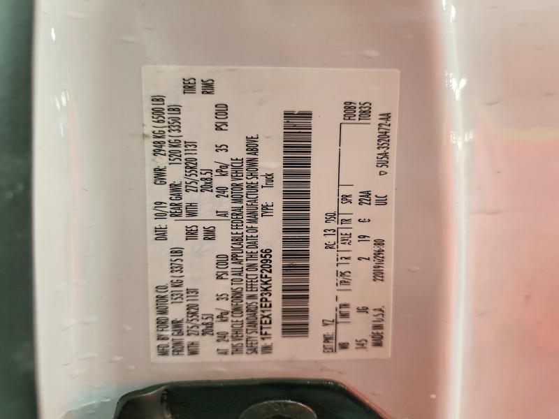 2019 Ford F150 მანქანა იყიდება აუქციონზე, vin: 1FTEX1EP3KKF20956, აუქციონის ნომერი: 70882336