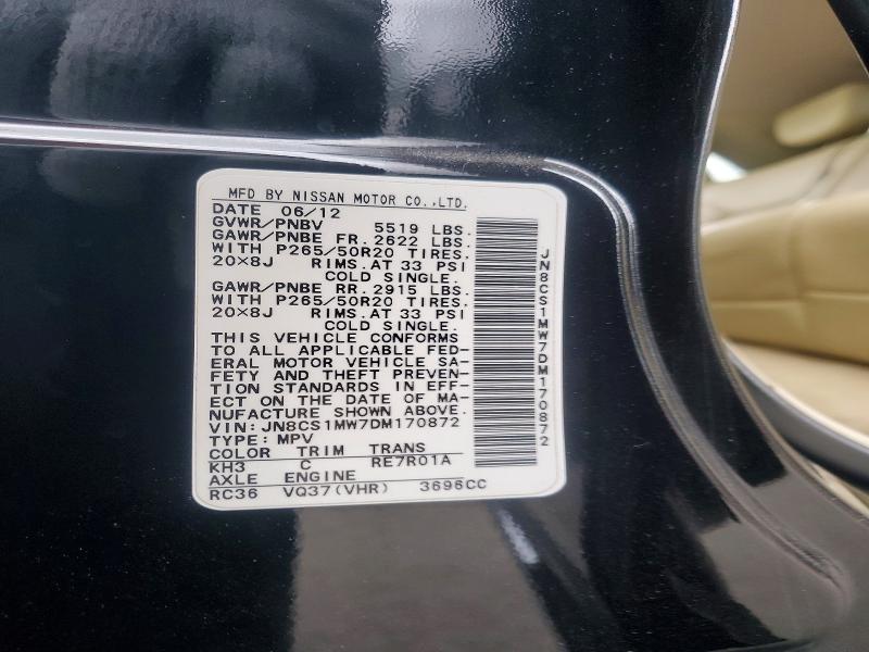 69560736 :رقم المزاد ، JN8CS1MW7DM170872 vin ، 2013 Infiniti Fx37 مزاد بيع
