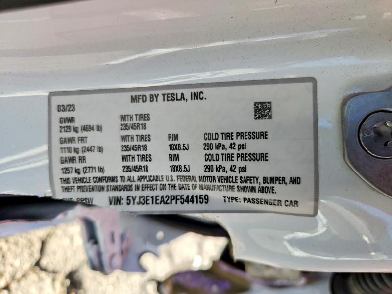 68657256 :رقم المزاد ، 5YJ3E1EA2PF544159 vin ، 2023 Tesla Model 3 مزاد بيع