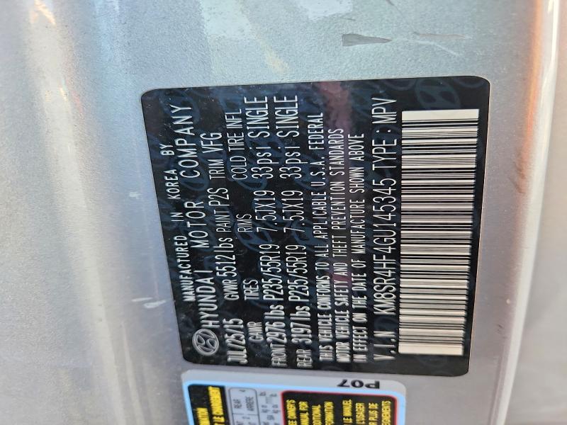 2016 Hyundai Santa Fe მანქანა იყიდება აუქციონზე, vin: KM8SR4HF4GU145345, აუქციონის ნომერი: 69970126