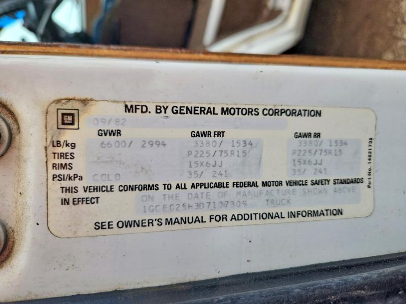 1983 Chevrolet G20 მანქანა იყიდება აუქციონზე, vin: 1GCEG25H3D7107309, აუქციონის ნომერი: 69400526