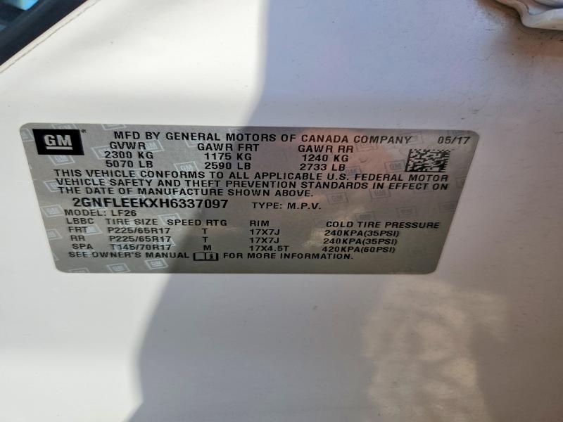 Aukcja sprzedaży 2017 Chevrolet Equinox, vin: 2GNFLEEKXH6337097, numer aukcji: 67690036