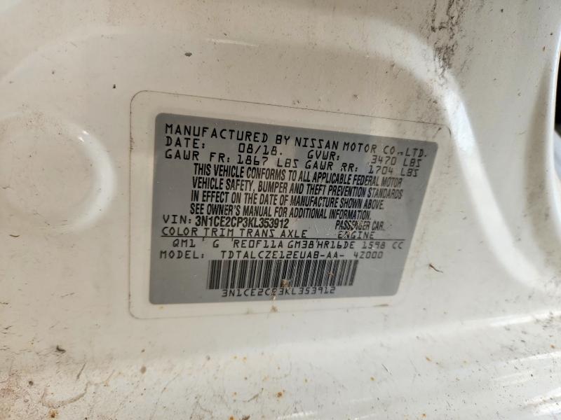 2019 Nissan Versa Note მანქანა იყიდება აუქციონზე, vin: 3N1CE2CP3KL353912, აუქციონის ნომერი: 70717326