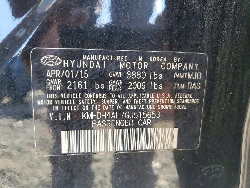 Auction sale of the 2016 Hyundai Elantra, vin: KMHDH4AE7GU515653, lot number: 68888966