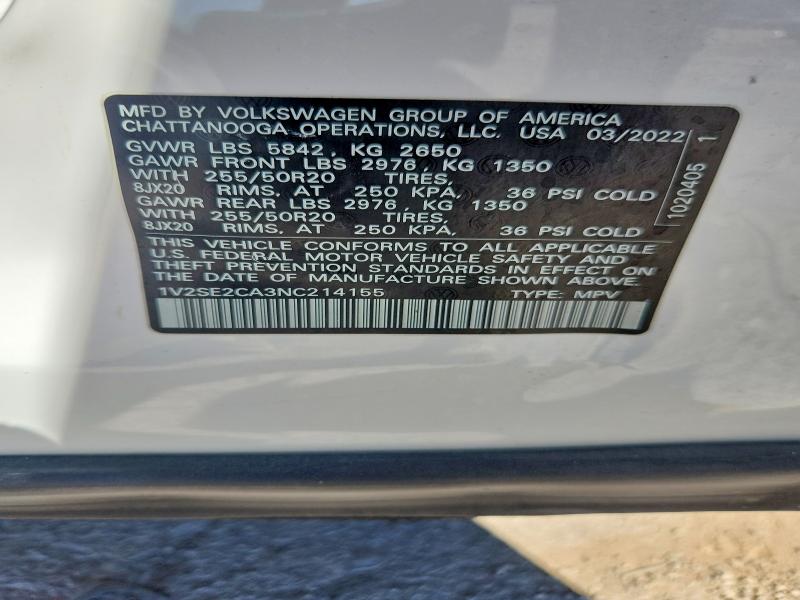 Aukcja sprzedaży 2022 Volkswagen Atlas Cross Sport, vin: 1V2SE2CA3NC214155, numer aukcji: 67996736