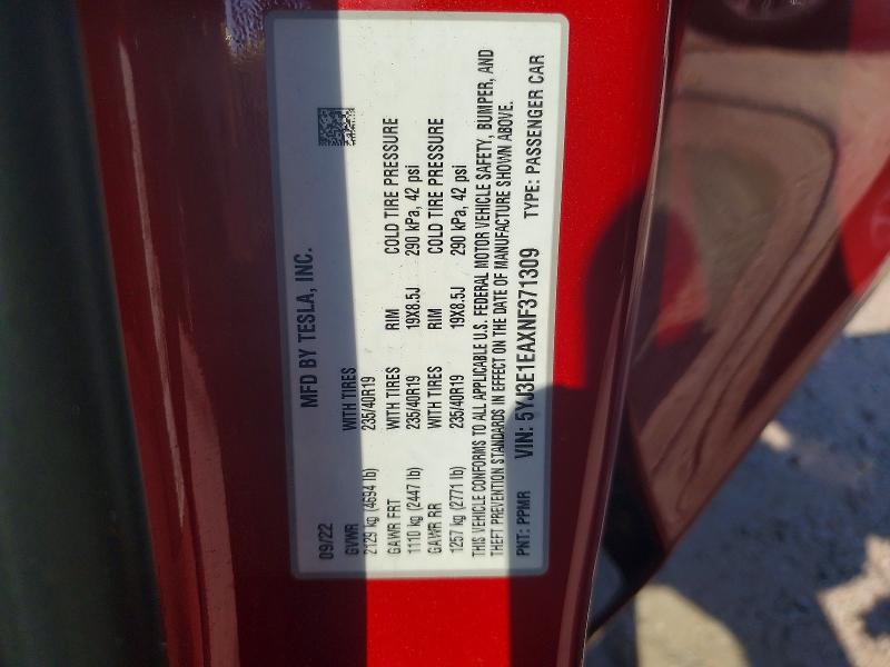 Aukcja sprzedaży 2022 Tesla Model 3, vin: 5YJ3E1EAXNF371309, numer aukcji: 67562166