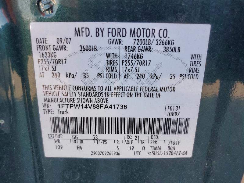 Aukcja sprzedaży 2008 Ford F150, vin: 1FTPW14V88FA41736, numer aukcji: 68869906