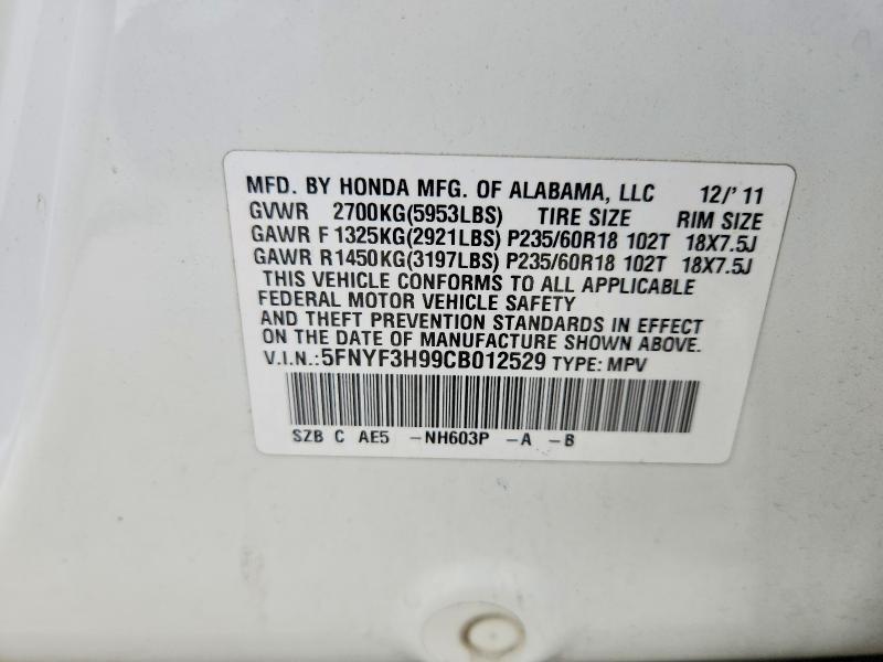 Aukcja sprzedaży 2012 Honda Pilot, vin: 5FNYF3H99CB012529, numer aukcji: 67359546