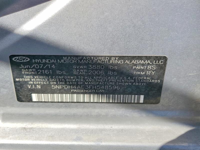 Auction sale of the 2015 Hyundai Elantra, vin: 5NPDH4AE3FH548596, lot number: 71209196