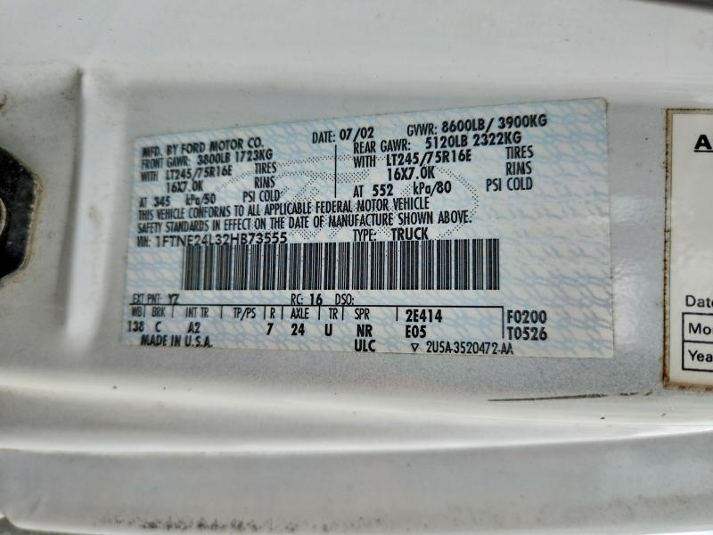 Продаж на аукціоні авто 2002 Ford E250, vin: 1FTNE24L32HB73555, номер лоту: 68309246