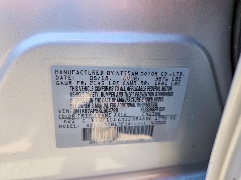 70331056 :رقم المزاد ، 3N1AB7AP5KL604798 vin ، 2019 Nissan Sentra مزاد بيع