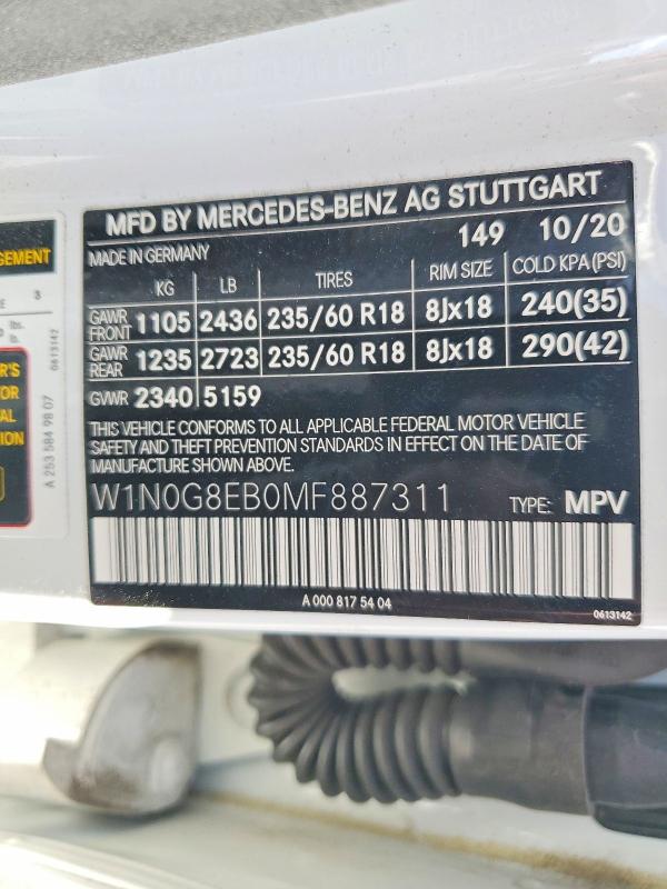 Продаж на аукціоні авто 2021 Mercedes-benz Glc, vin: W1N0G8EB0MF887311, номер лоту: 69015086