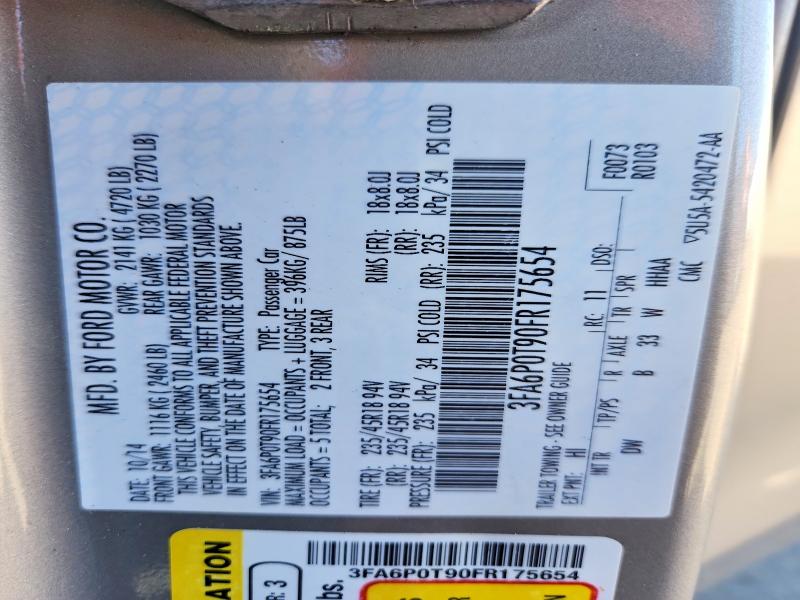 Продажа на аукционе авто 2015 Ford Fusion, vin: 3FA6P0T90FR175654, номер лота: 70015506