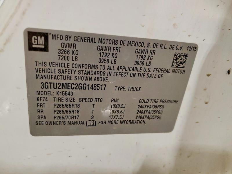 70104026 :رقم المزاد ، 3GTU2MEC2GG148517 vin ، 2016 Gmc Sierra مزاد بيع