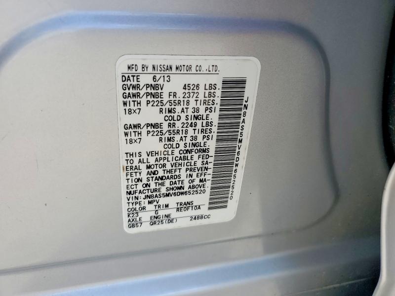 2013 Nissan Rogue მანქანა იყიდება აუქციონზე, vin: JN8AS5MV6DW652520, აუქციონის ნომერი: 69418176