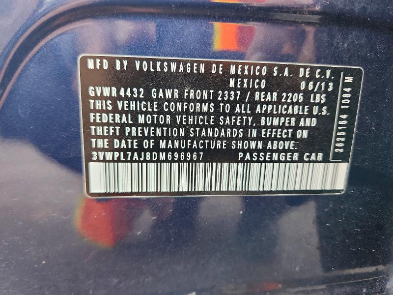 Продажа на аукционе авто 2013 Volkswagen Jetta, vin: 3VWPL7AJ8DM696967, номер лота: 69751326