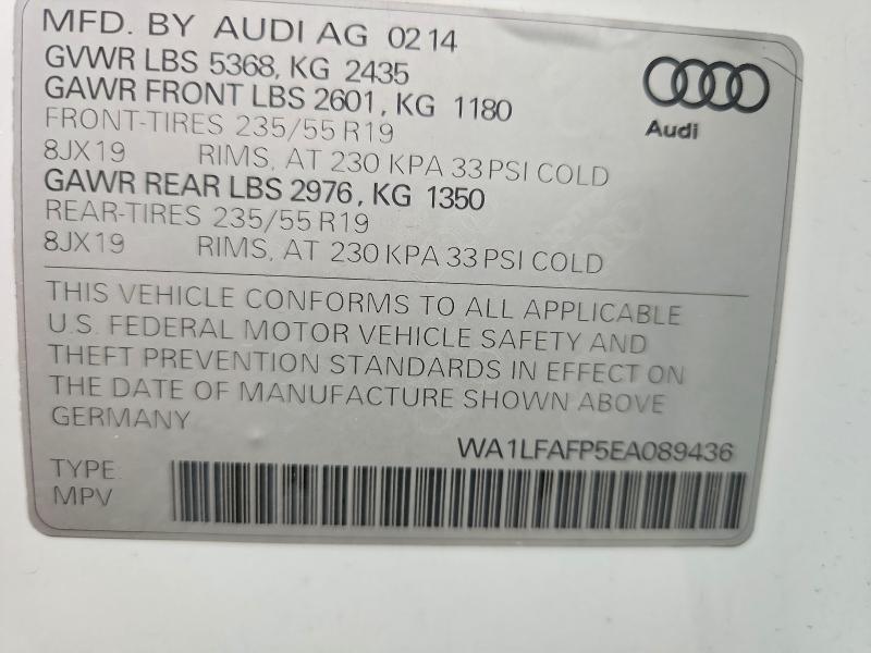 69171636 :رقم المزاد ، WA1LFAFP5EA089436 vin ، 2014 Audi Q5 مزاد بيع